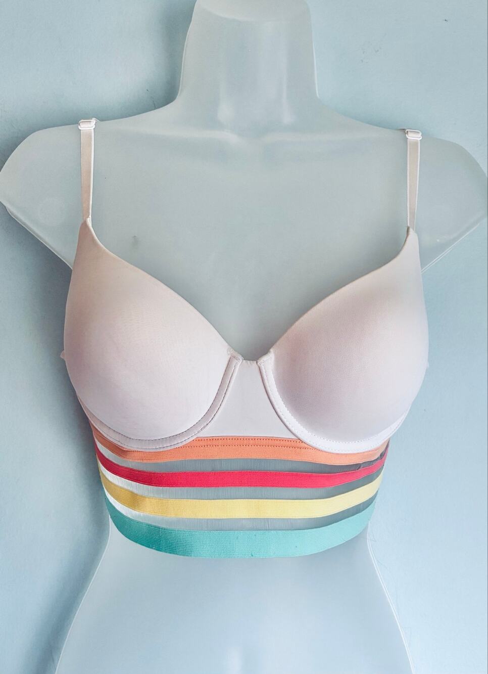 Victoria's Secret T-Shirt Lightly Lined Demi Longline Bra White Multicolor 34B